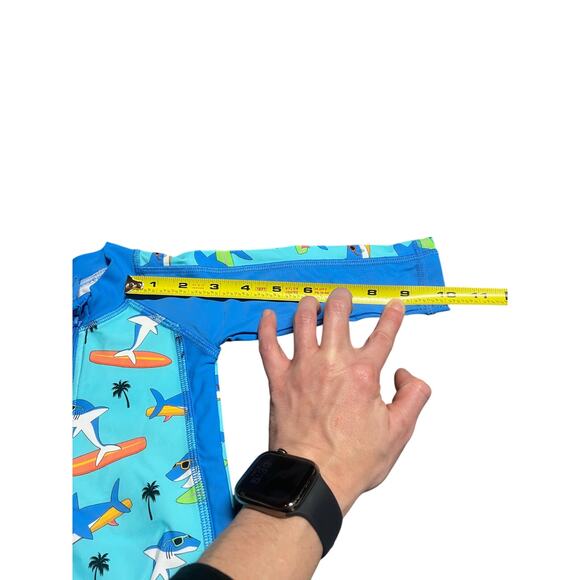 Caden Lane Long Sleeve Rash Guard Full Length in Blue “Surfin Sharks” 0-3mos NWT - Picture 6 of 8